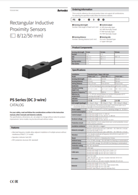 AUTONICS PS (DC 3-WIRE) (_ 8/12/50 MM) CATALOG PS SERIES (DC 2-WIRE): RECTANGULAR INDUCTIVE PROXIMITY SENSORS